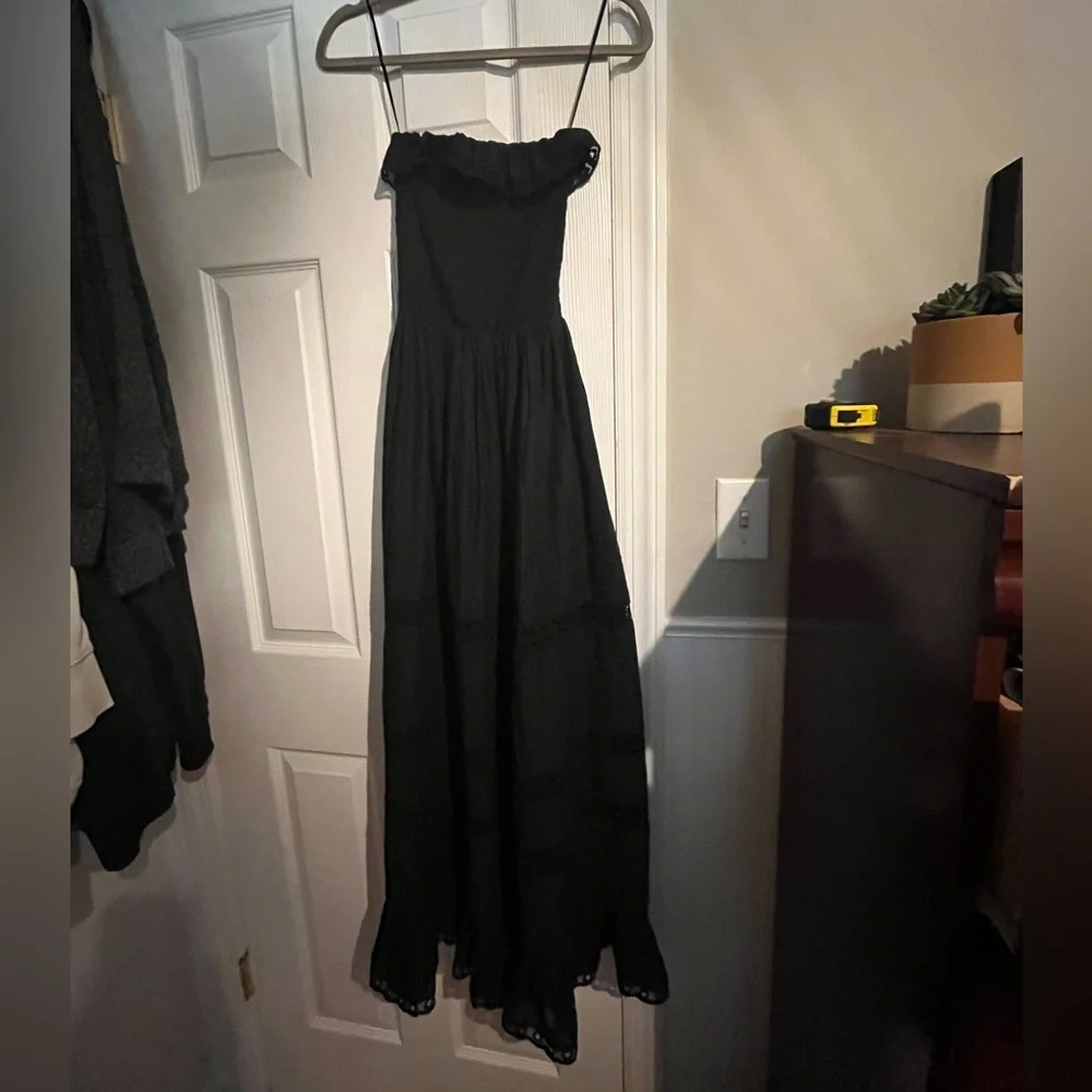 NWOT Abercrombie strapless black lace trim maxi linen dress